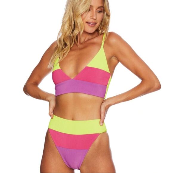 BEACH RIOT Riza Top In Lime Punch Colorblock In Multi - Picture 1 of 11